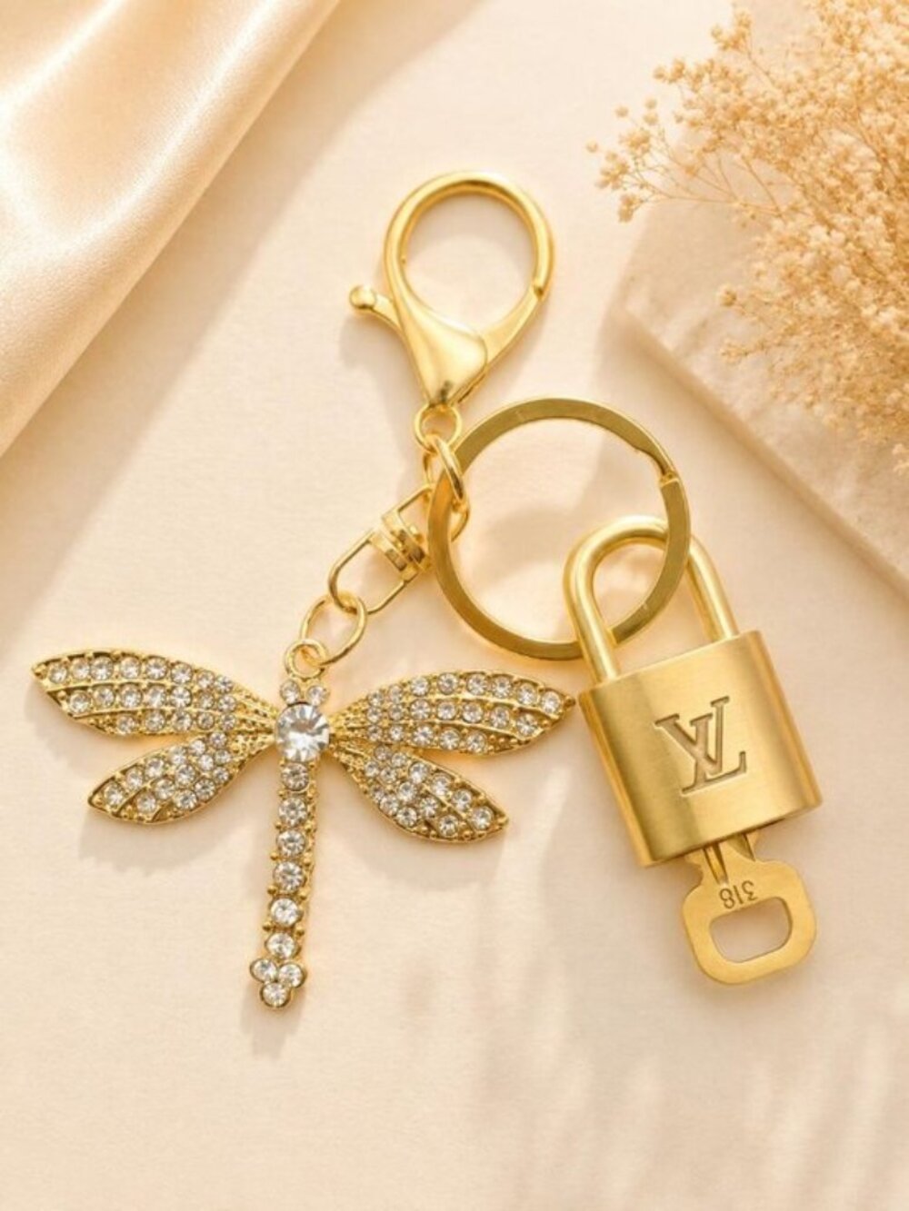 Authentic Louis Vuitton Gold Lock 🔒 Unbranded Dragonfly Keychain Bag Charm LV